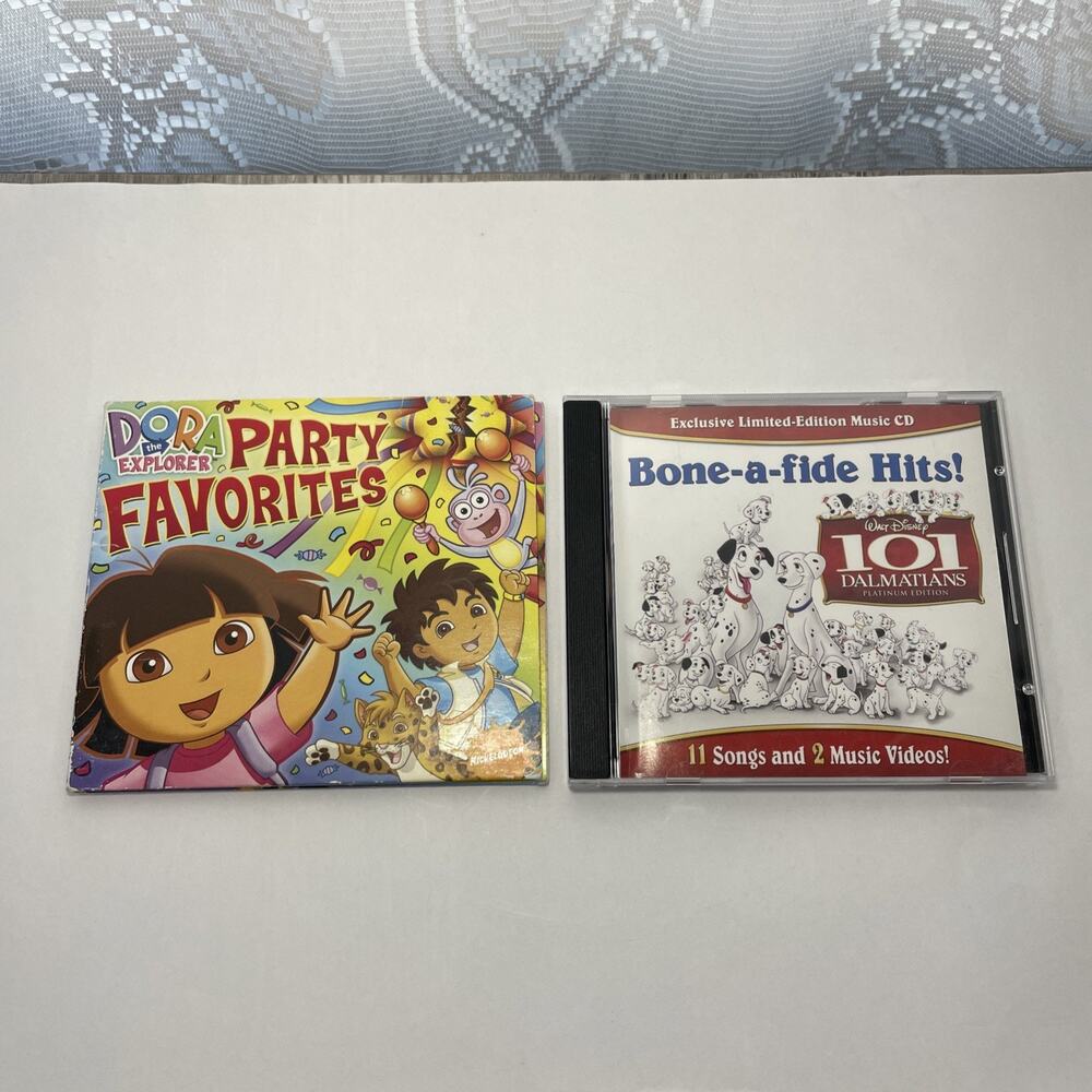 CDs Set of Dora Party Favorites And Dalmations Bone a Fide Hits Car Kids Music